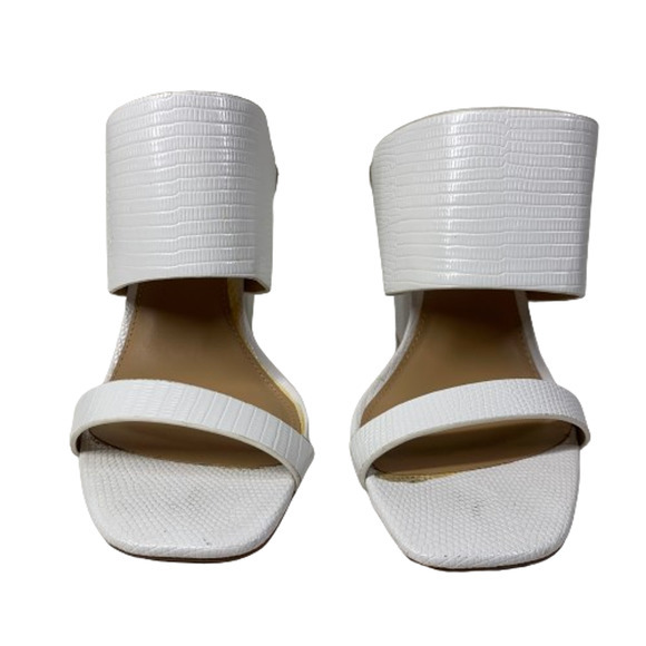 EXPRESS White Reptile Textured Block Heel Mules - Picture 4 of 12